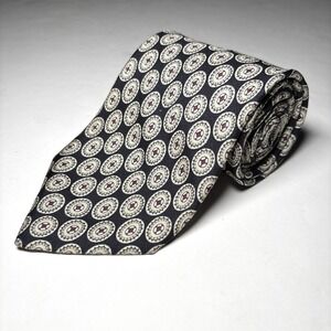 Brooks Brothers Foulard Silk BSF Necktie‎ Black White Medallion Western Pattern